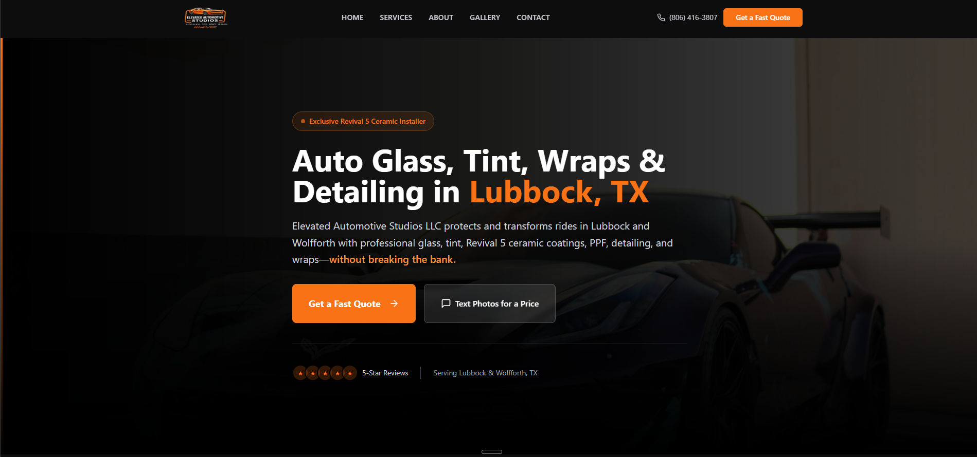 Elevated Automotive Studios website
